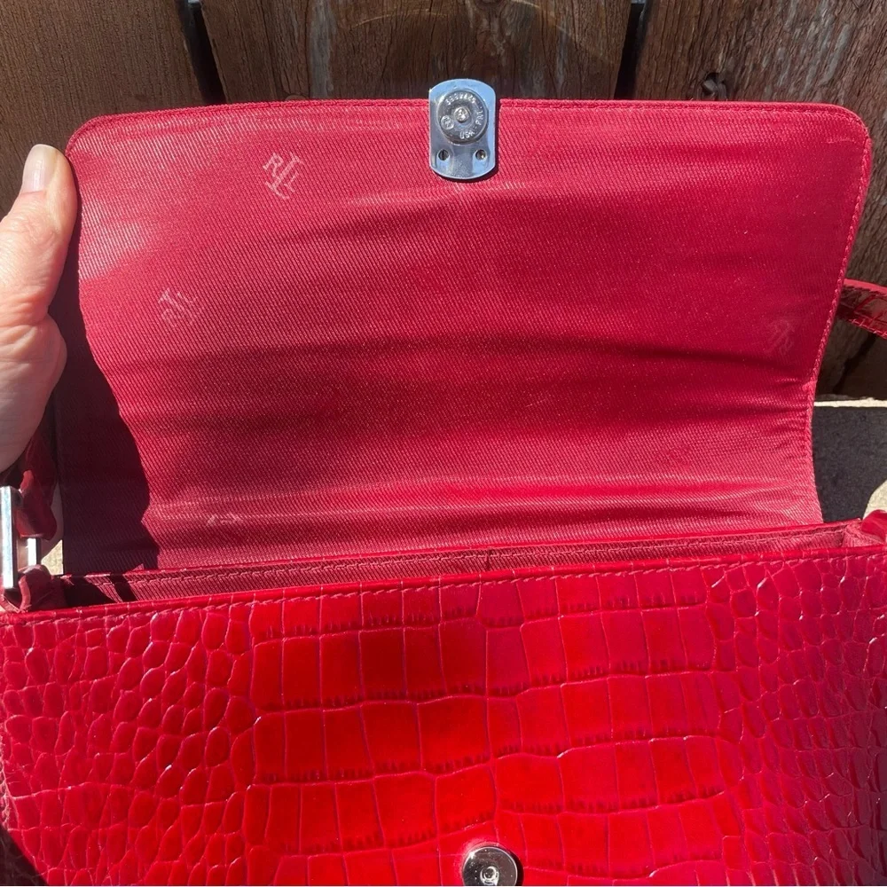 RALPH LAUREN Women’s Red Crocodile Pattern Shoulder Bag Vintage - Picture 11 of 16